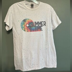 White and Blue Speckled Graphic Women’s Small Tee